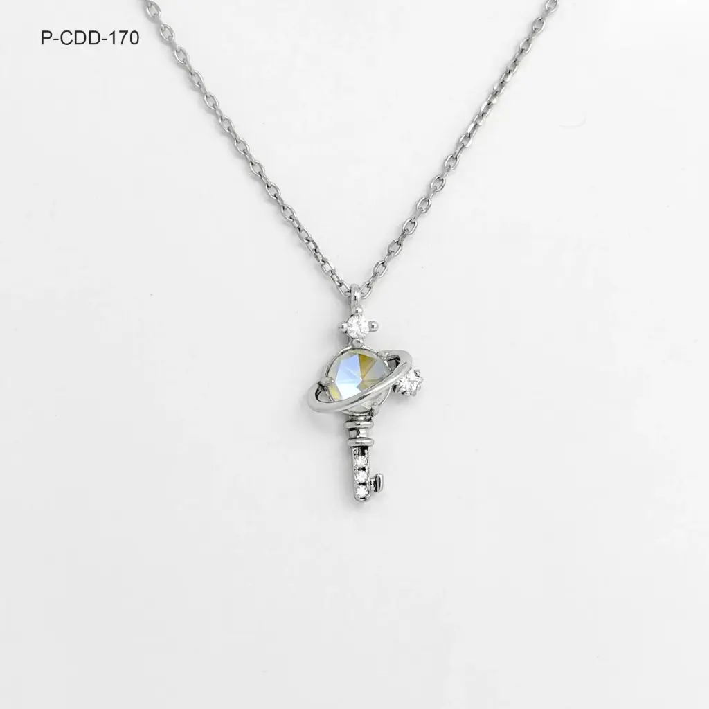 *P-CDD-170 Collar Plata 925 Baño Rodio Llave Saturno Ópalo