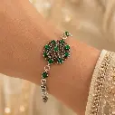Pulsera plata quemada ley 925 marquesita flor circones verdes / azules