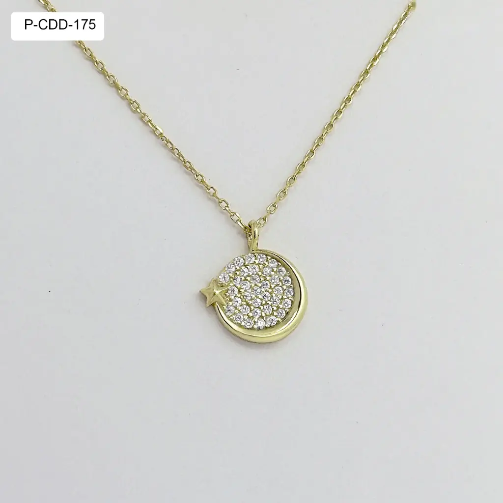 *P-CDD-175 Collar Plata 925 Baño Rodio Dorado Círculo microcircones blancos 