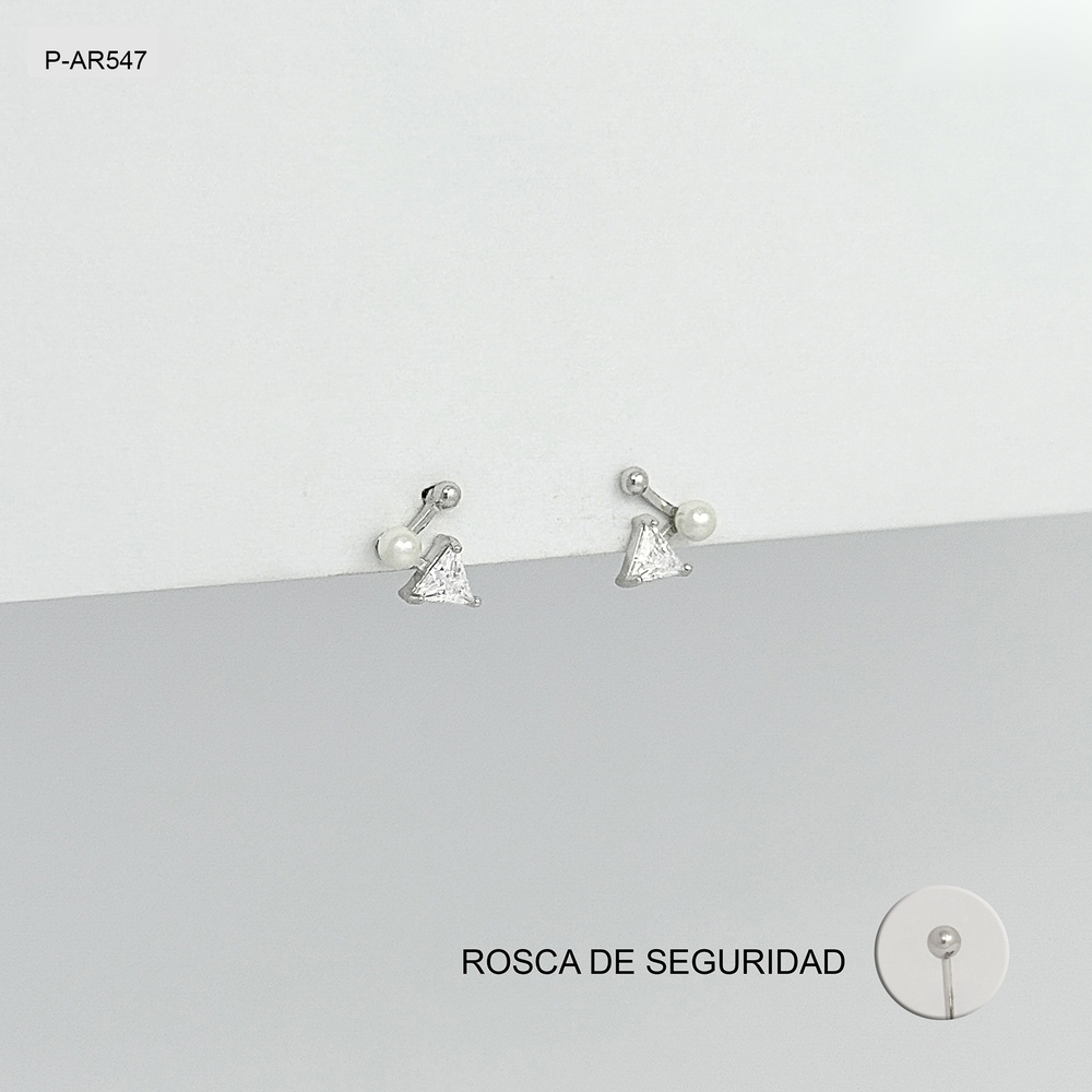 Topo plata 925 (b.rodio) perla y triángulo rosca de seguridad (ortopedico)