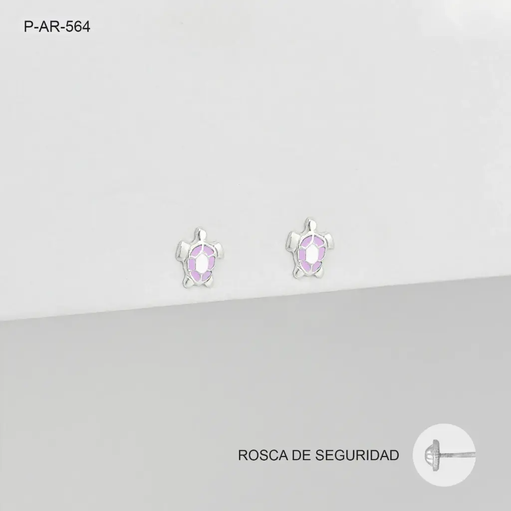 *P-AR-564 TOPO PLATA 925 TORTUGAS ESMALTADAS ROSCA DE SEGURIDAD (ORTOPEDICO)