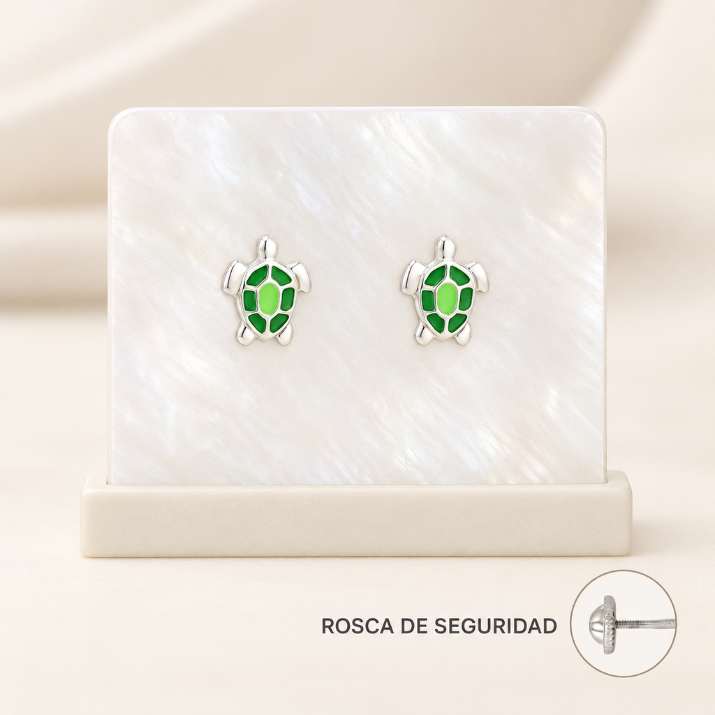 Topo plata 925 tortugas esmaltadas rosca de seguridad (ortopedico)