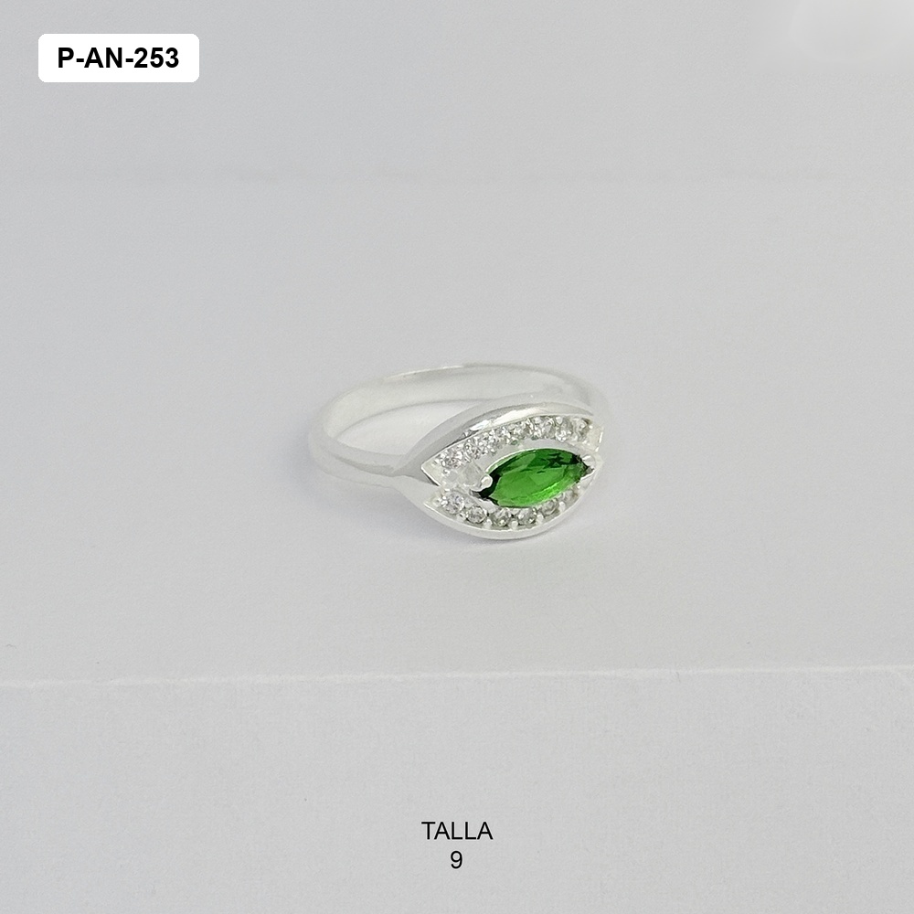 Anillo plata ley 925 cristal verde ovalado