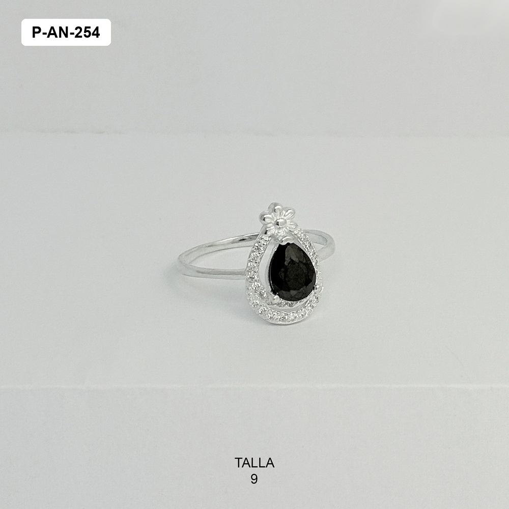 *ANILLO PLATA LEY 925 CRISTAL NEGRO GOTA