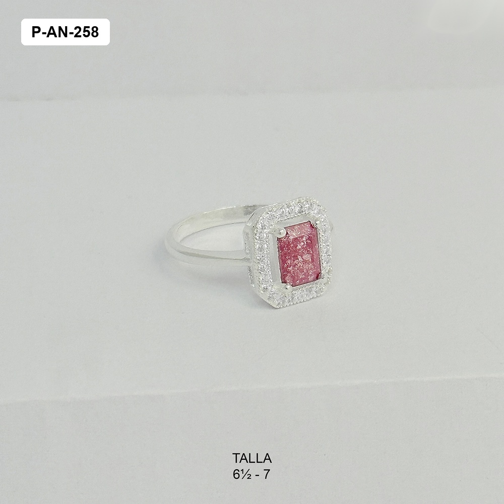 *ANILLO PLATA LEY 925 CRISTAL RECTÁNGULO MAGENTA