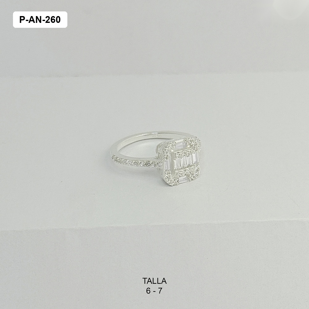Anillo plata ley 925 rectángulo cristales baguette