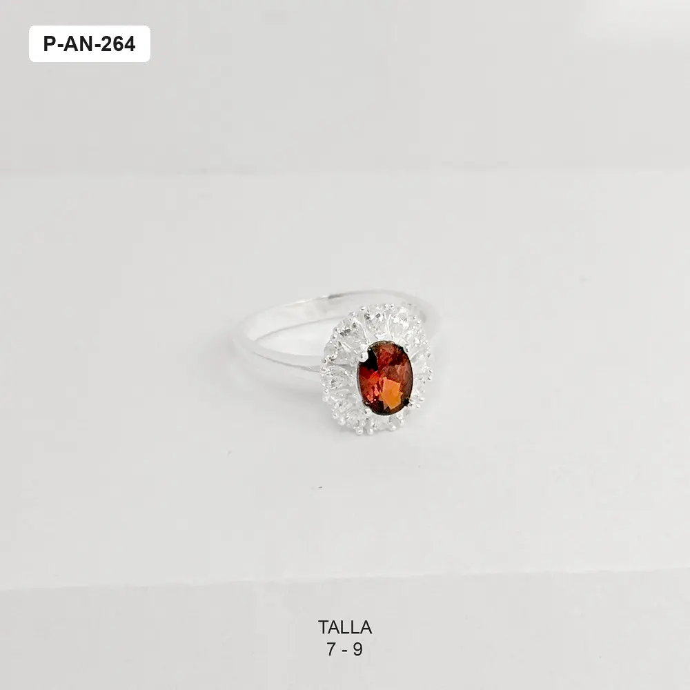 *ANILLO PLATA LEY 925 CRISTAL ROJO OVALADO
