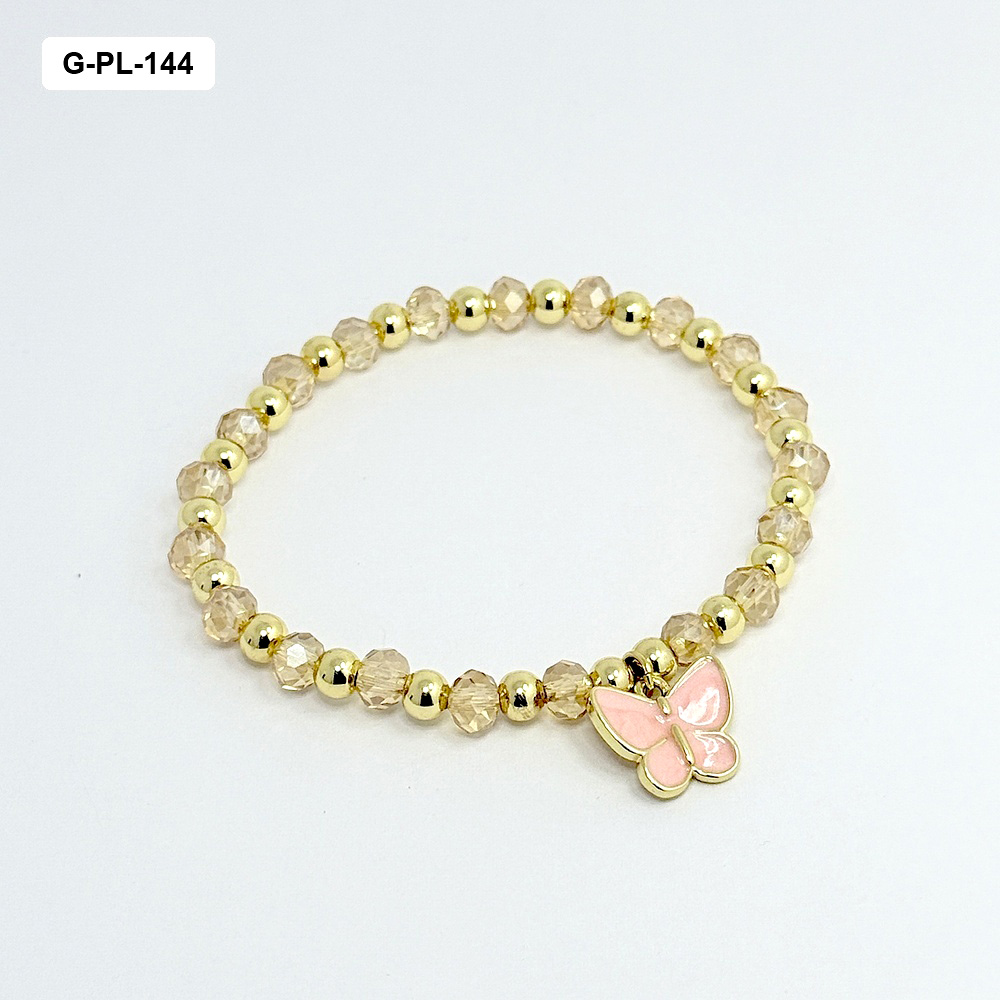 *G-PL-144 PULSERA EN RODINADO GOLD CRISTAL MURANO DIJE MARIPOSA ROSA 