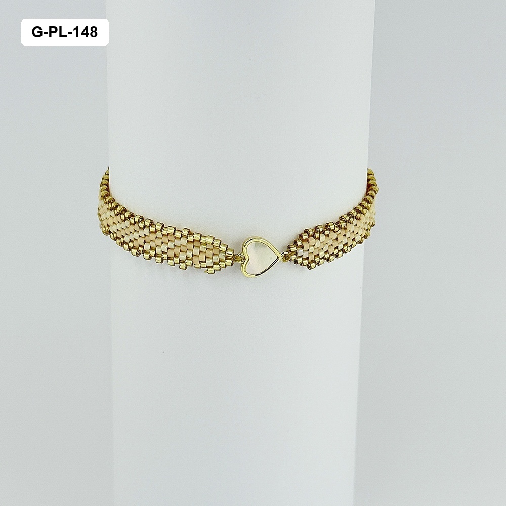 Pulsera artesanal tejido miyuki corazón nácar