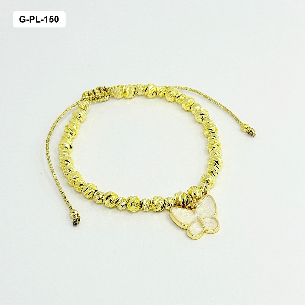 Pulsera en rodinado gold balin diamantado dije mariposa nácar
