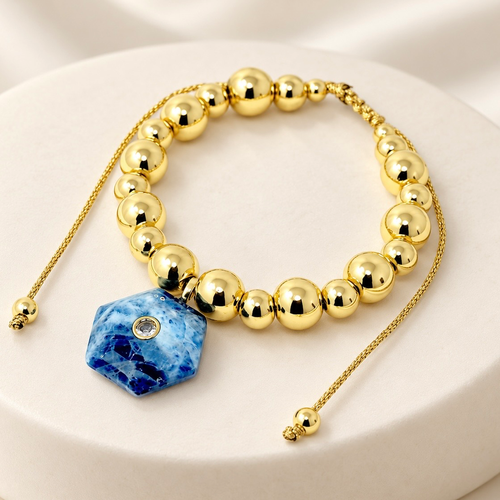[G-PL-157] Pulsera en rodinado gold dije cuarzo