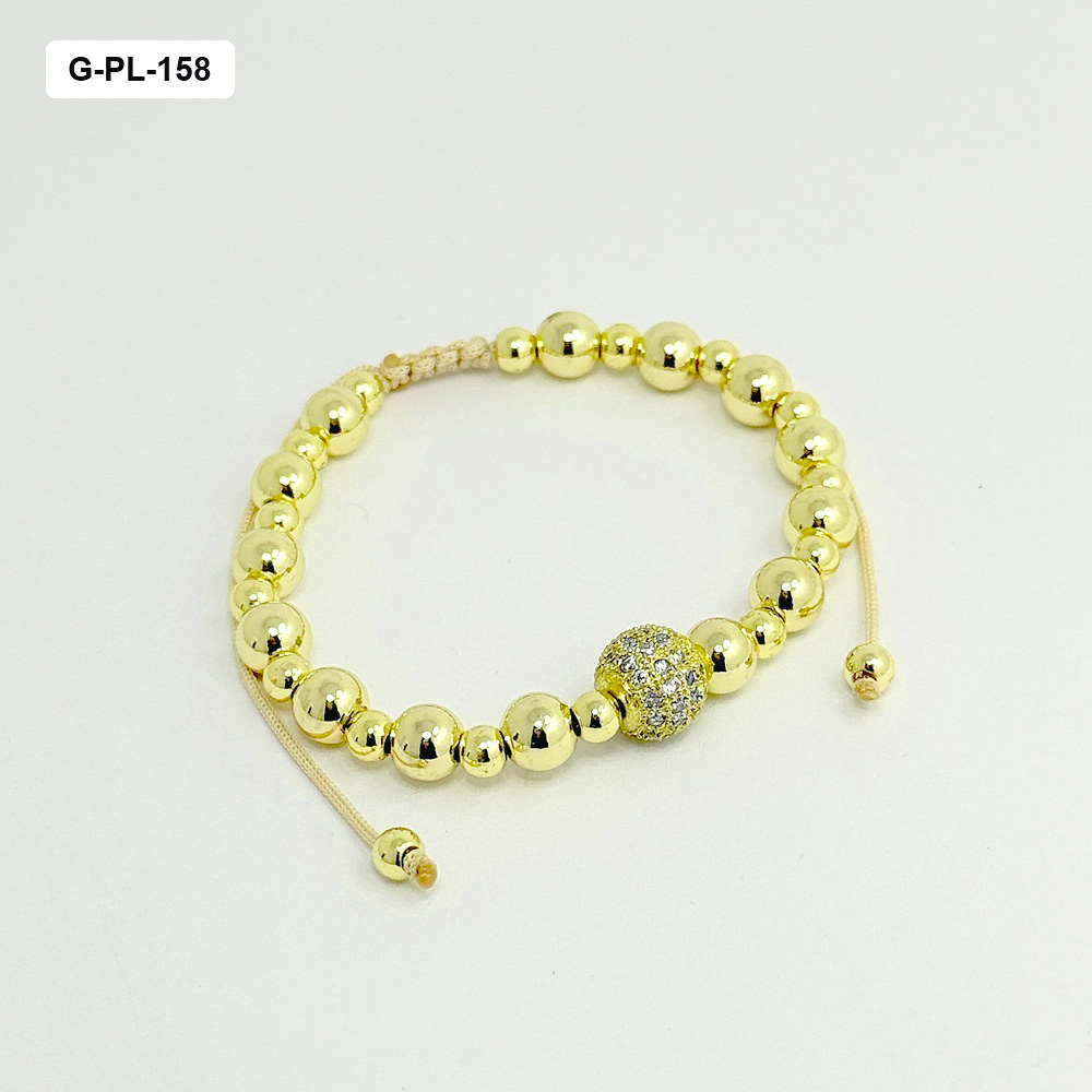 *G-PL-158 PULSERA EN RODINADO GOLD AJUSTABLE BALIN DORADO BOLA MICROCIRCONES 