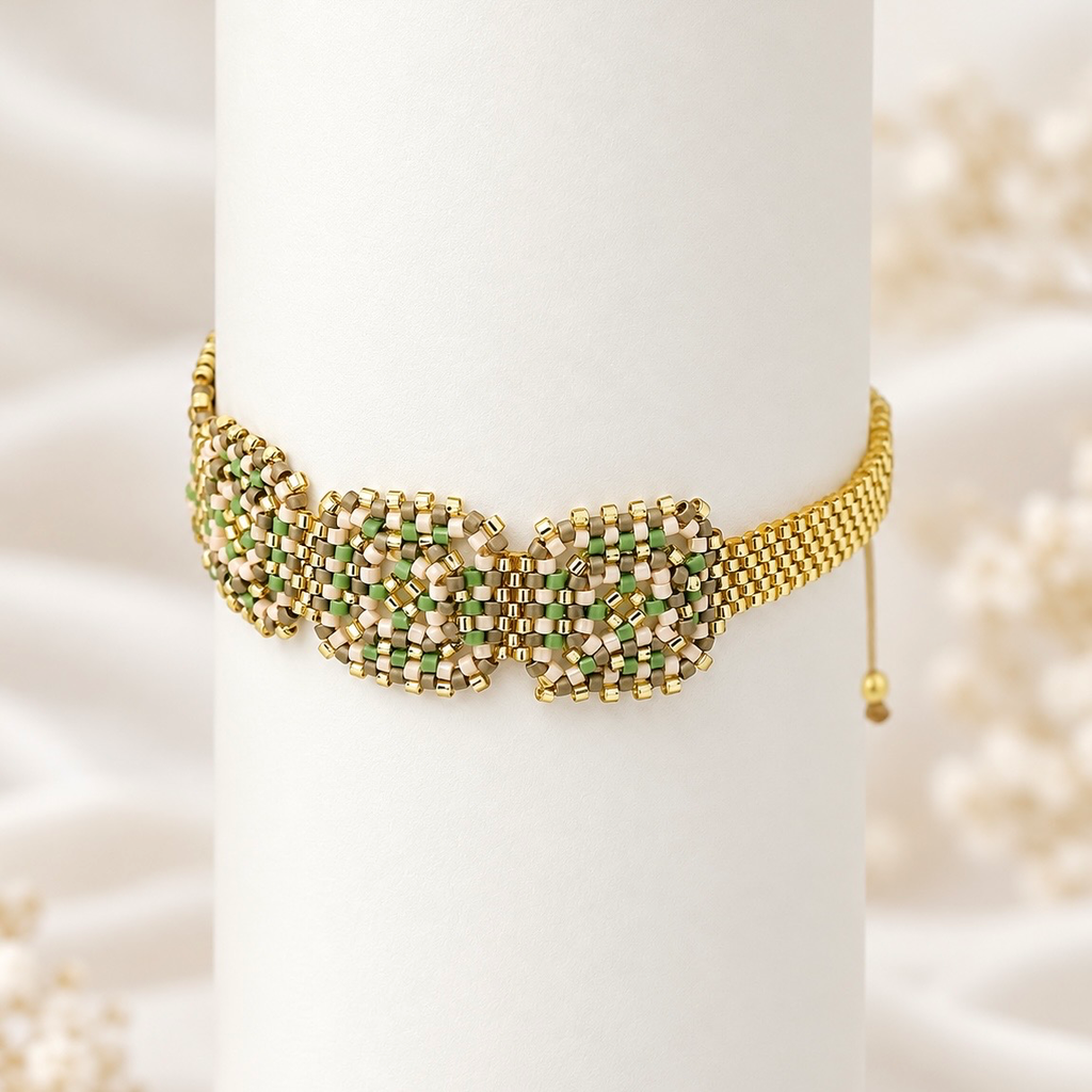 [G-PL-161] Pulsera artesanal tejido miyuki cristales premium