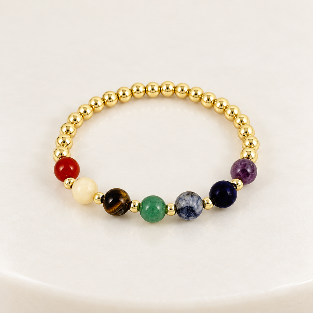[G-PL-162] Pulsera en rodinado balin dorado siete chakras