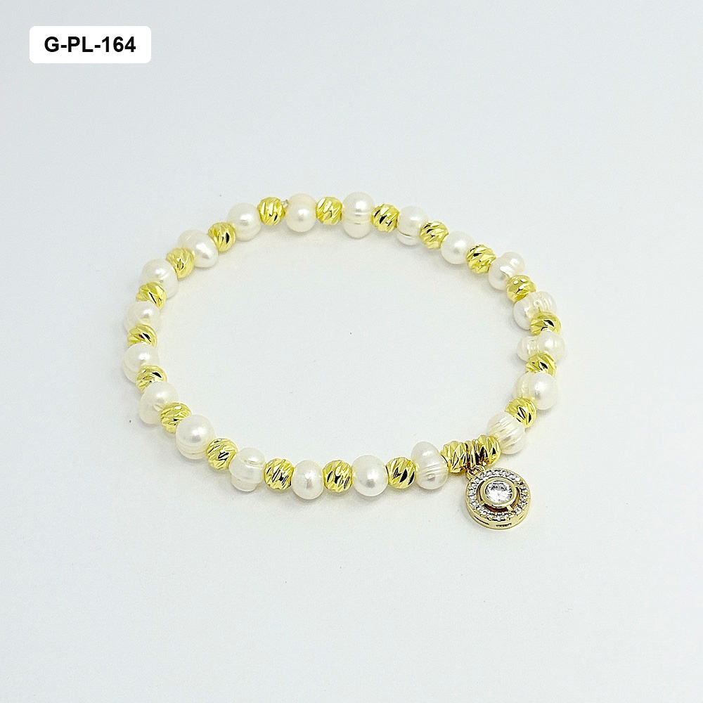 Pulsera en rodinado gold perla natural de río dije círculo circón