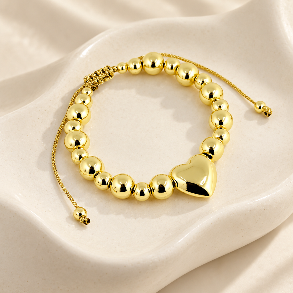 [G-PL-167] Pulsera en rodinado gold balin n8 dije corazón liso Ref. 2