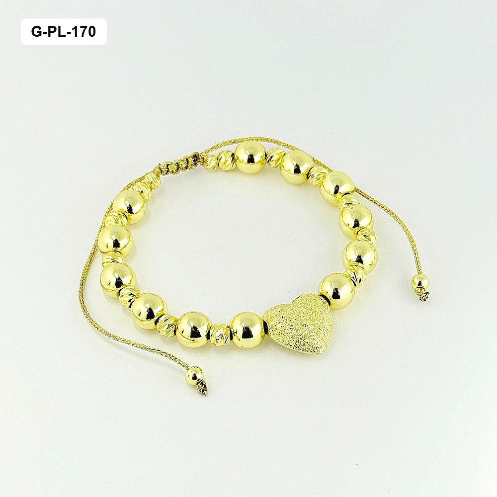 *G-PL-170 PULSERA EN RODINADO GOLD AJUSTABLE BALIN N8 DIJE CORAZÓN SATINADO