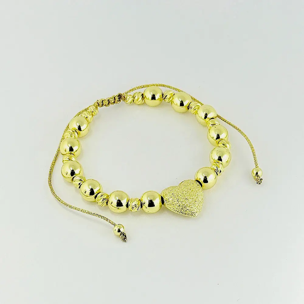 Pulsera en rodinado gold ajustable balin n8 dije corazón satinado
