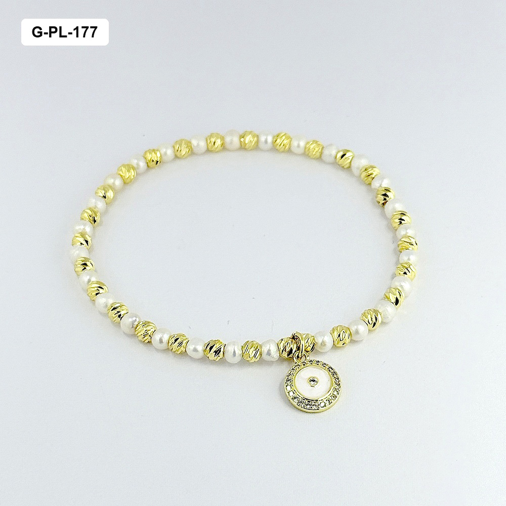*G-PL-177 PULSERA EN RODINADO GOLD PERLA NATURAL DE RÍO DIJE CÍRCULO