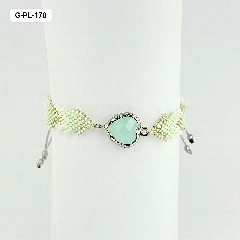 Pulsera artesanal tejida a mano cristal miyuki dije piedra verde