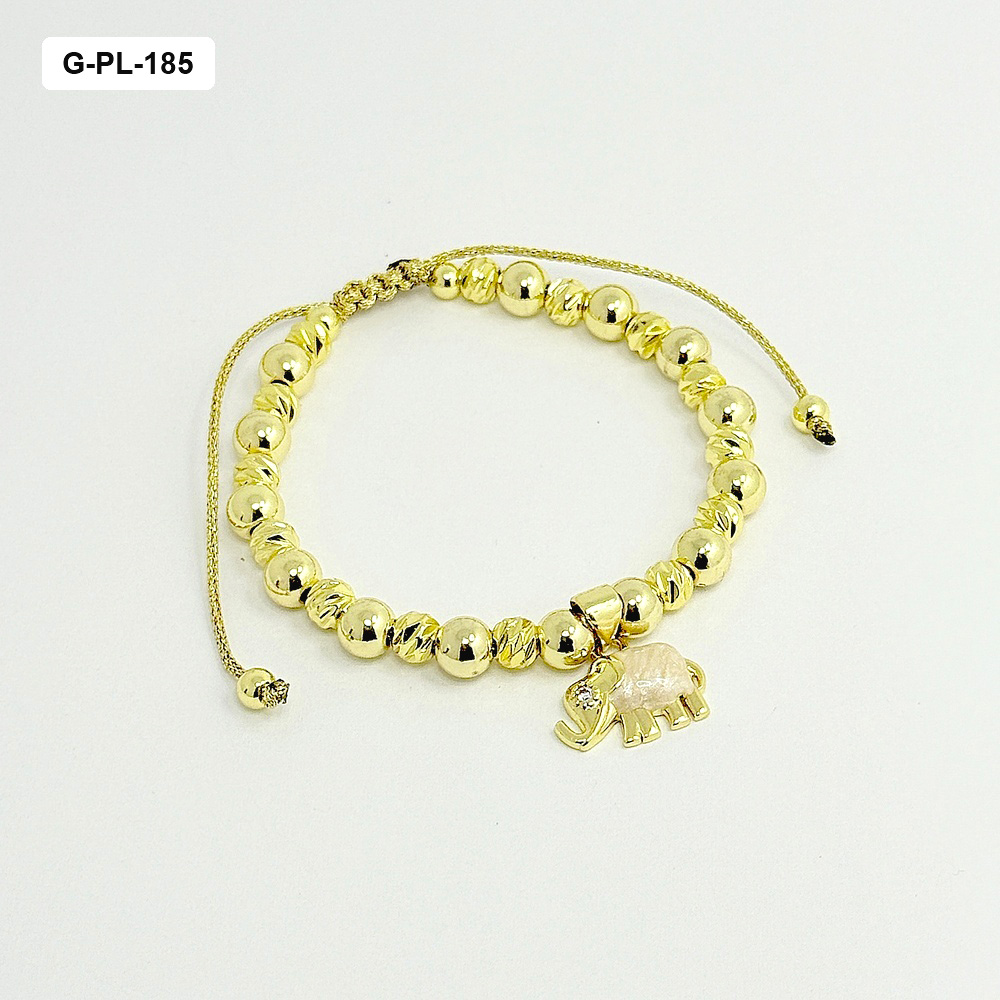 *G-PL-185 PULSERA EN RODINADO GOLD CORDÓN AJUSTABLE BOLA DIAMANTADA DIJE ELEFENTE