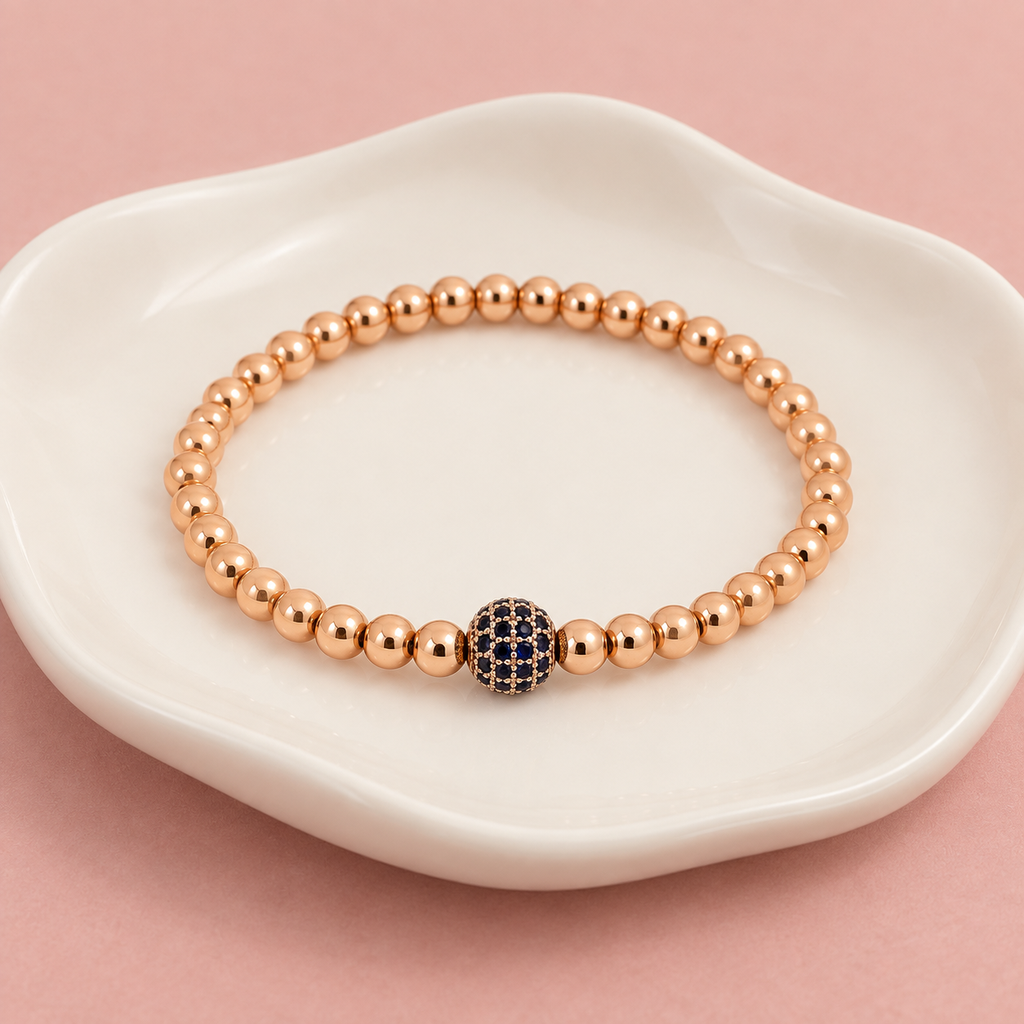 Pulsera en rodinado gold rose balin n6 bola microcirconia