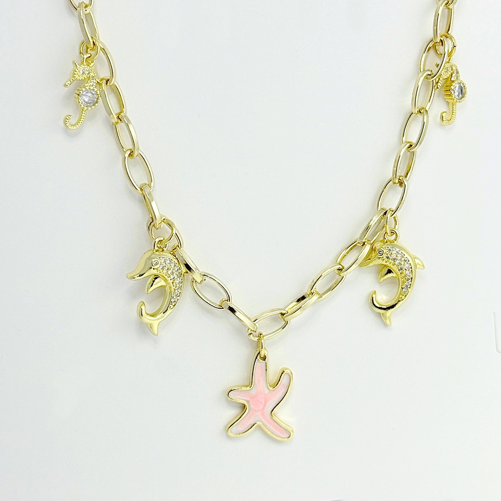 Collar en rodinado gold charms dijes marinos