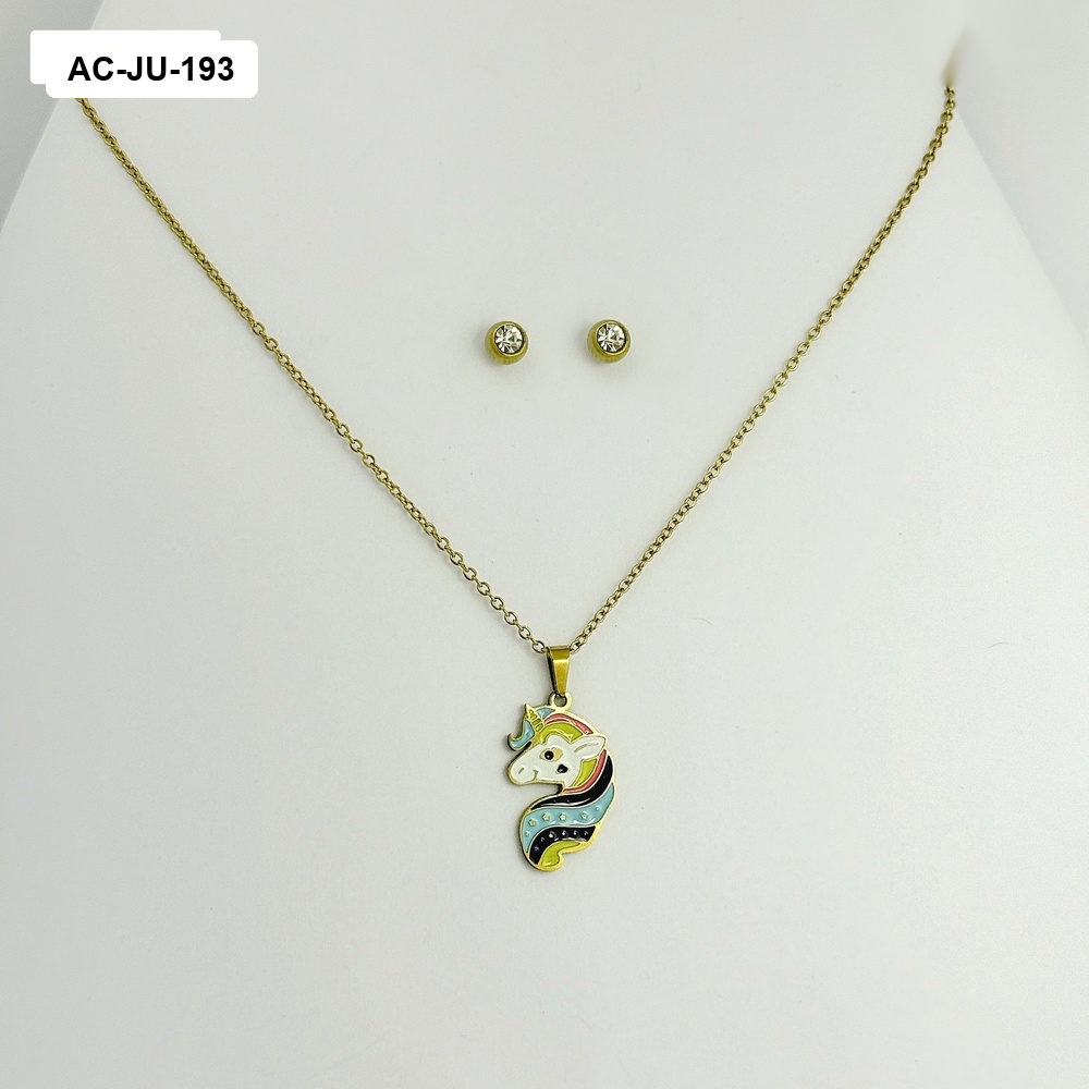Juego acero gold niña esmaltado unicornio