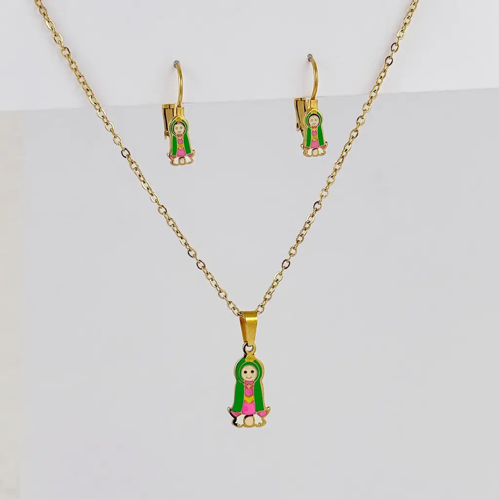 Juego acero gold niña esmaltado virgencita modelo 2