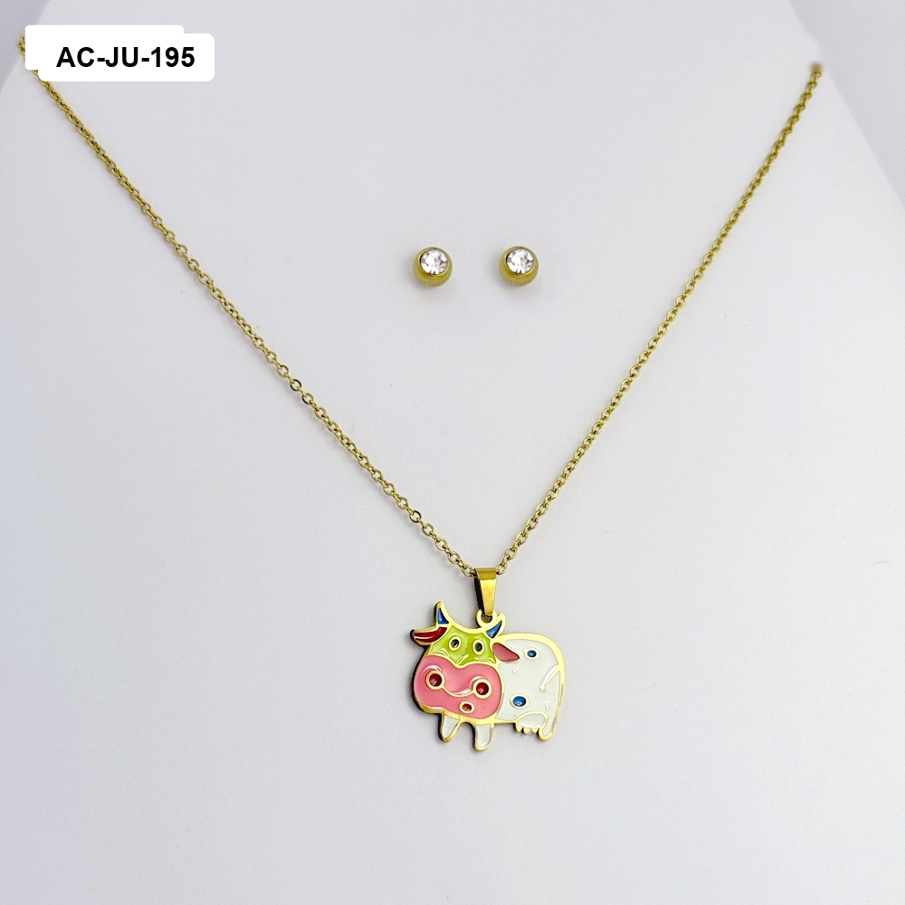 AC-JU-195 JUEGO ACERO GOLD NIÑA ESMALTADO VACA