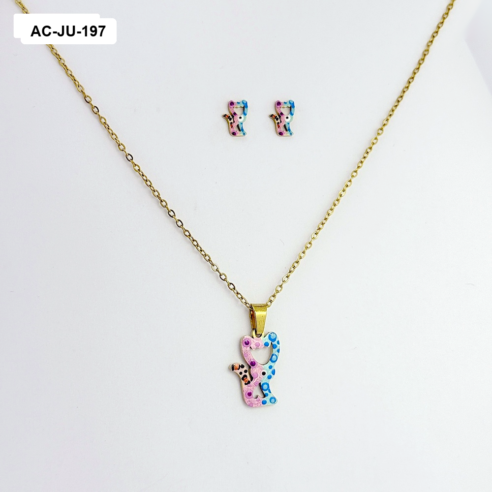 AC-JU-197 JUEGO ACERO GOLD NIÑA ESMALTADO SILUETA GATITO