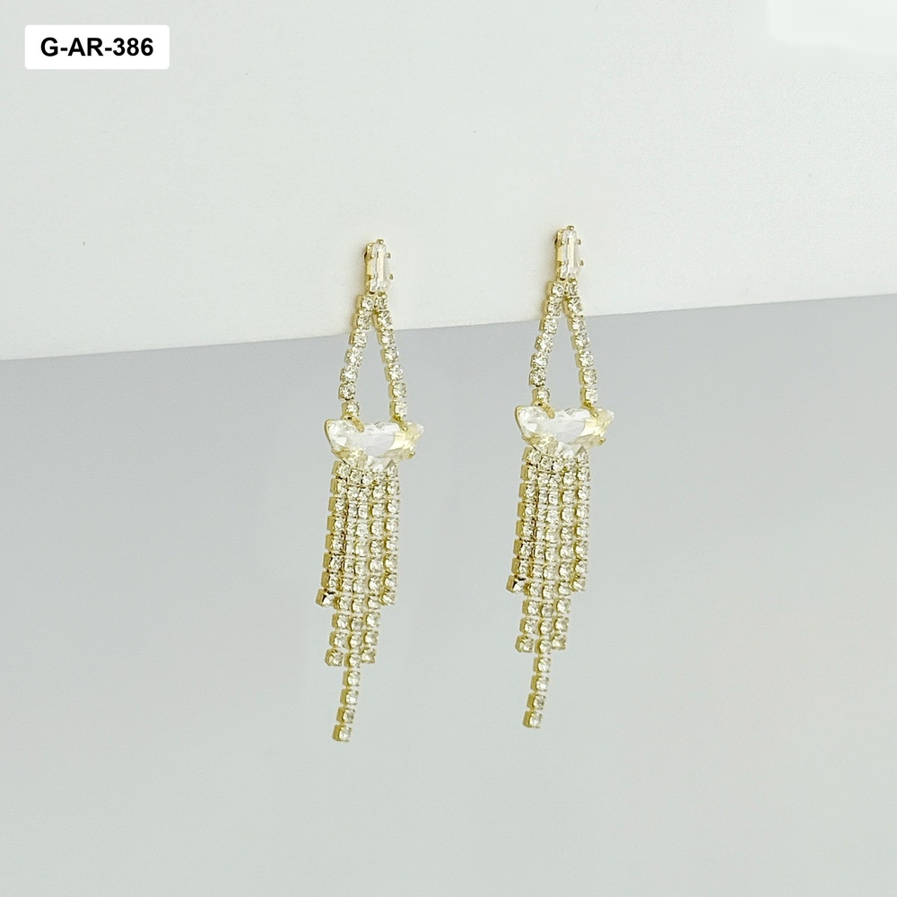 *Aretes en rodinado gold largos cristales fiesta