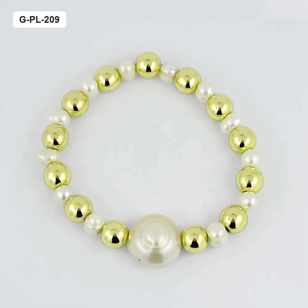Pulsera en rodinado gold balines perla natural de río