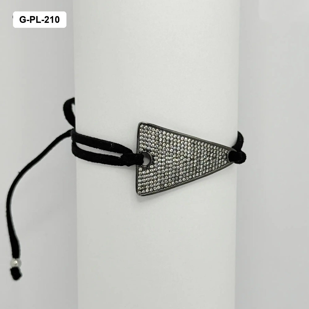 *PULSERA EN RODINADO CORDÓN NEGRO AJUSTABLE DIJE MICROCIRCONES