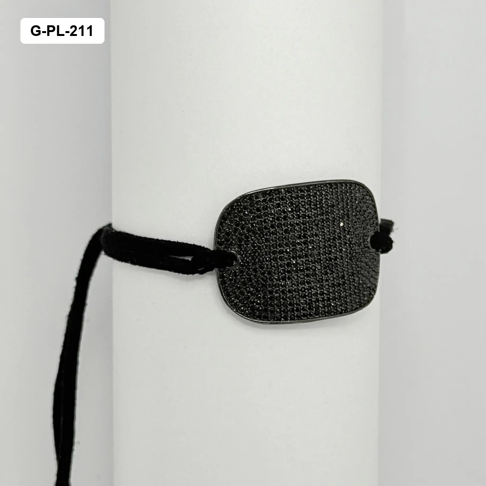 *PULSERA EN RODINADO CORDÓN NEGRO AJUSTABLE DIJE MICROCIRCONES