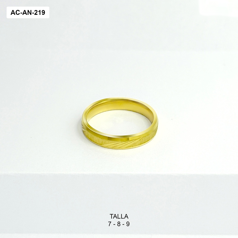 Anillo en acero inoxidable gold aro liso tipo alianza diamantado