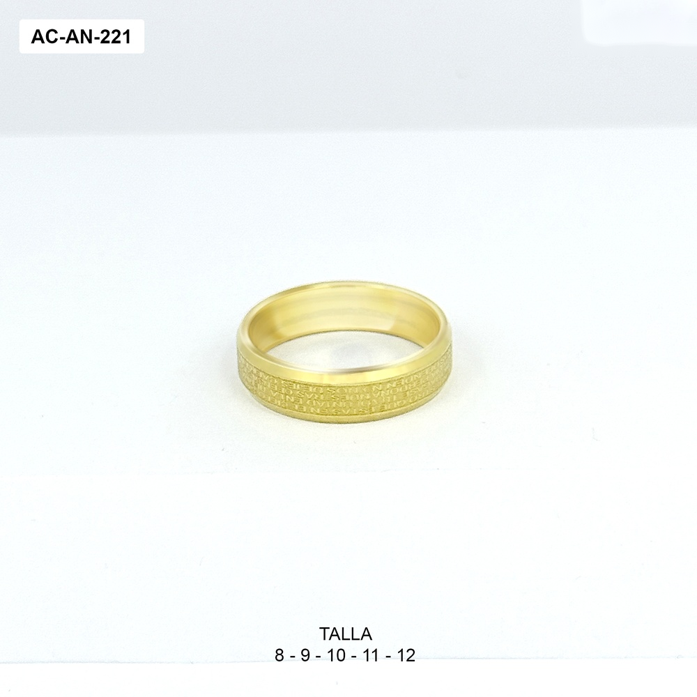 Anillo en Acero Inoxidable Gold Aro liso tipo alianza Padre Nuestro