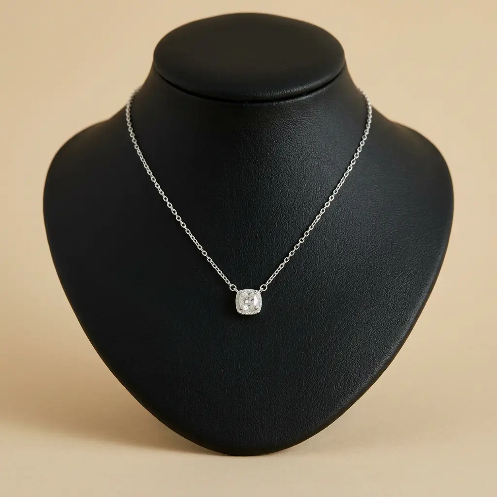 Collar en Plata ley 925 dije cristal cuadrado blanco