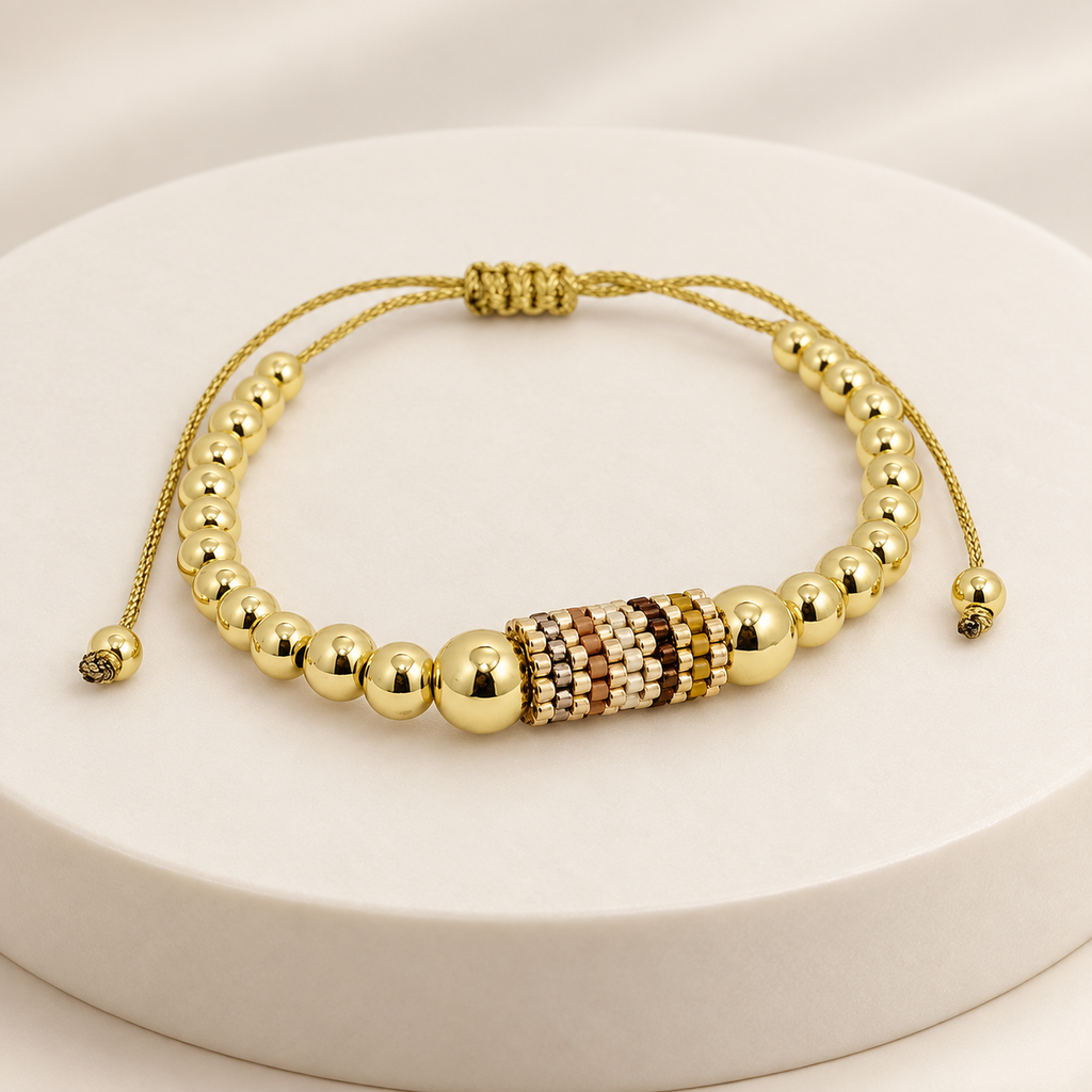 [G-PL-214] Pulsera en rodinado gold balin canutillo miyuki multicor