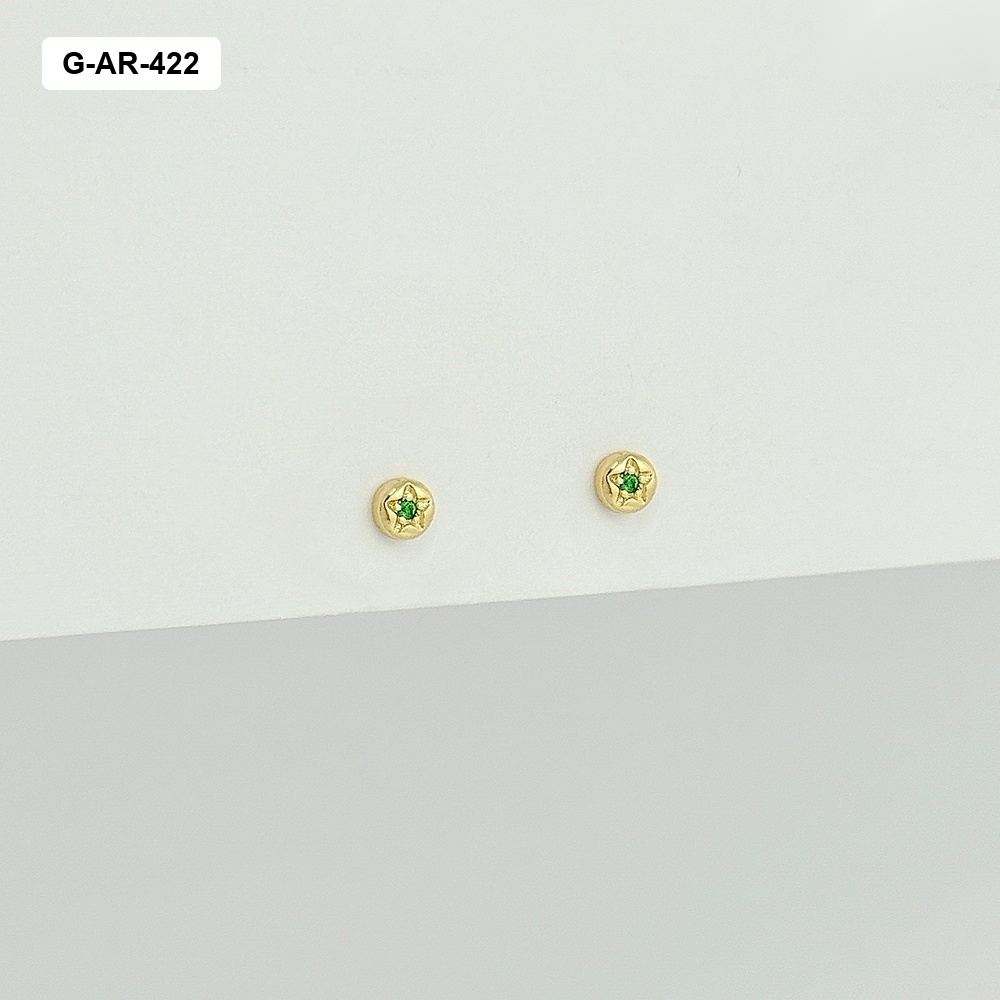 Aretes en rodinado gold topos mini círculo circón verde