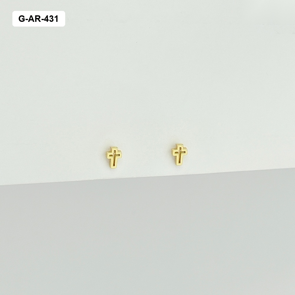 Aretes en rodinado gold topo mini cruz modelo 2