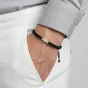 Pulsera en plata ley 925 cordón ajustable negros balines