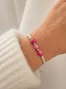 Pulsera en plata ley 925 cordón ajustable beige balines de plata bola ágata magenta