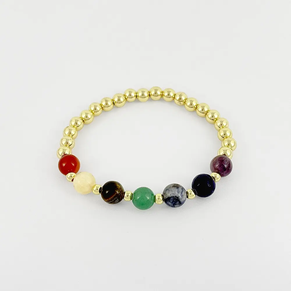 Pulsera en rodinado gold silver siete chakras bola #6