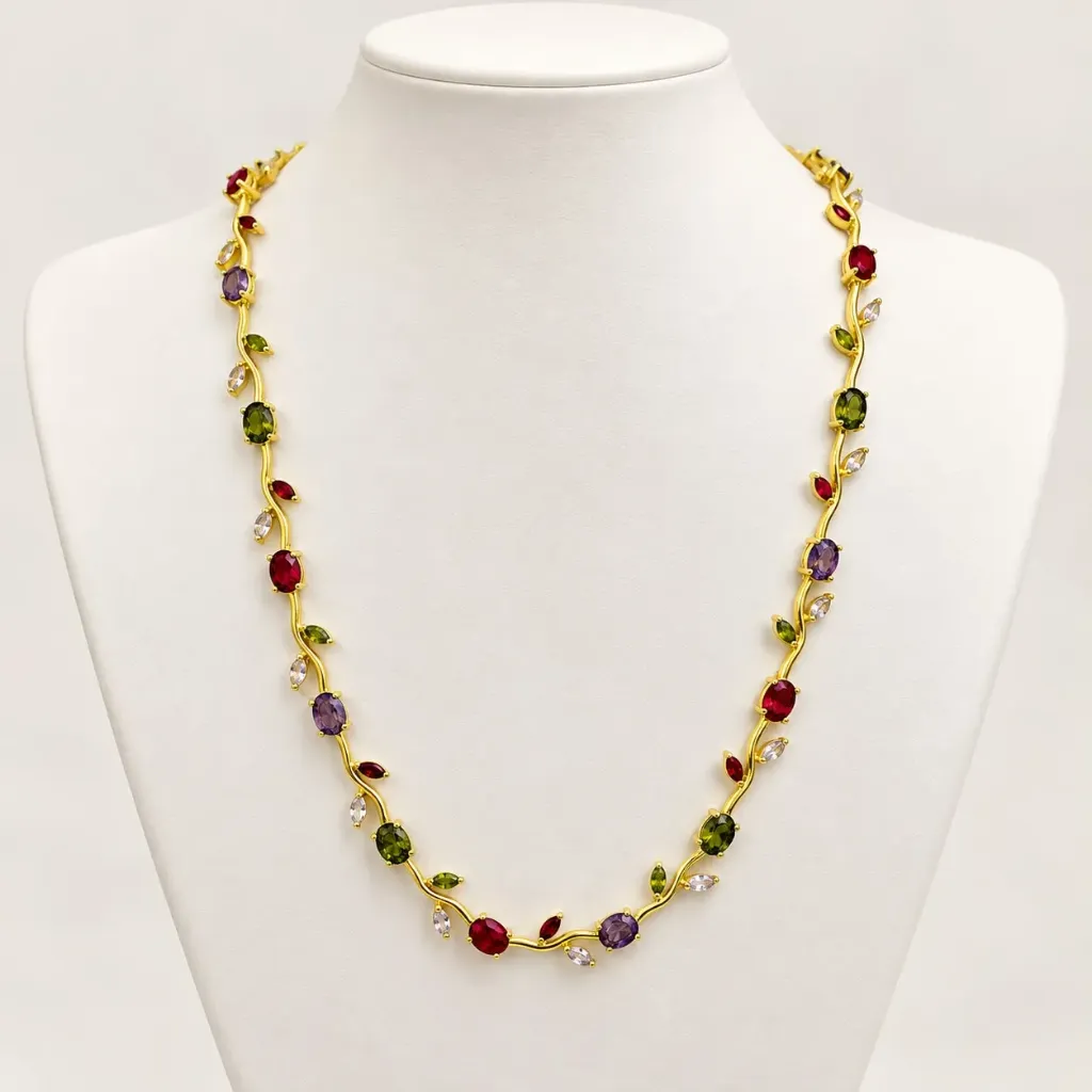 Collar en rodinado Gold Tulipán cristales colores