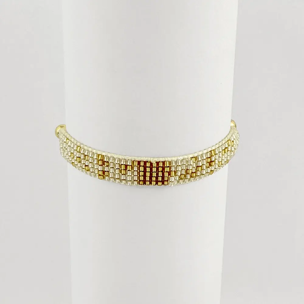Pulsera artesanal tejida en miyuki cordón ajustable tonos gold & silver
