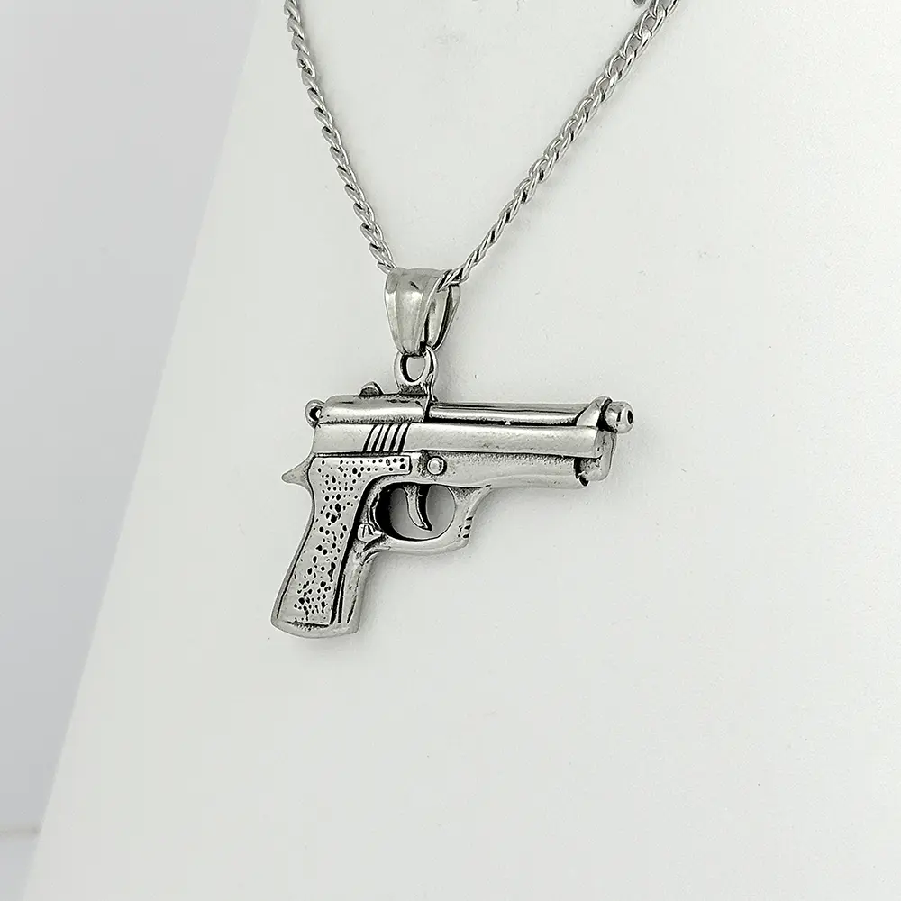 Cadena en acero silver pistola