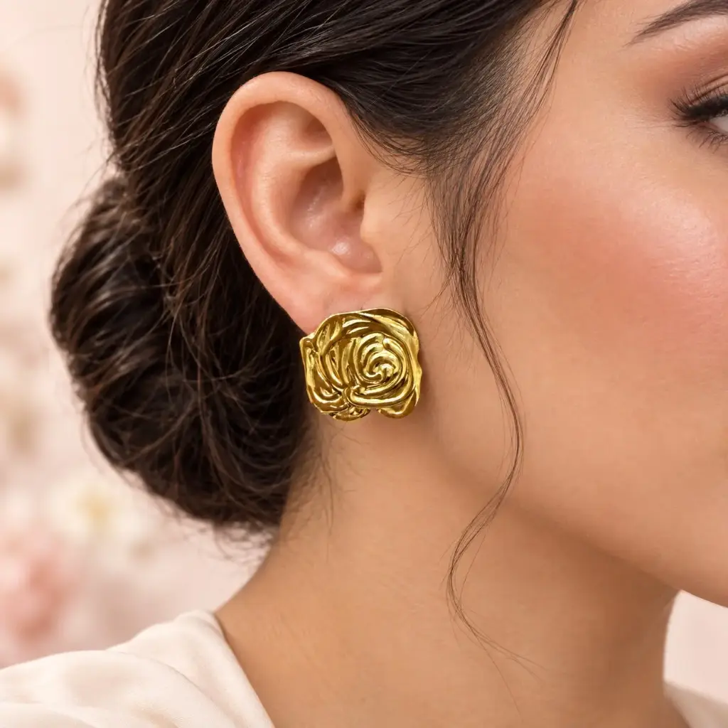 Maxi aretes en acero gold rosa