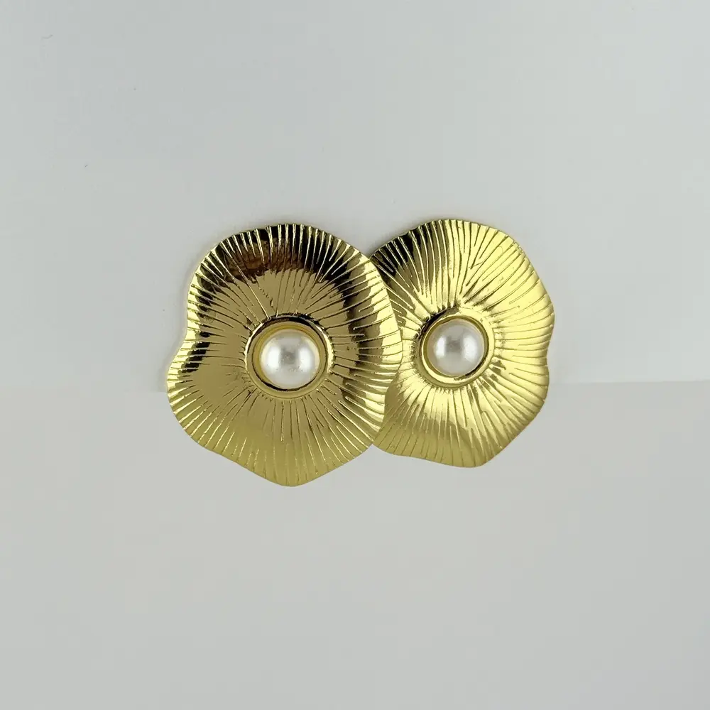 Maxi aretes en acero gold perla modelo 5