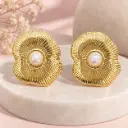 Maxi aretes en acero gold perla pétalo